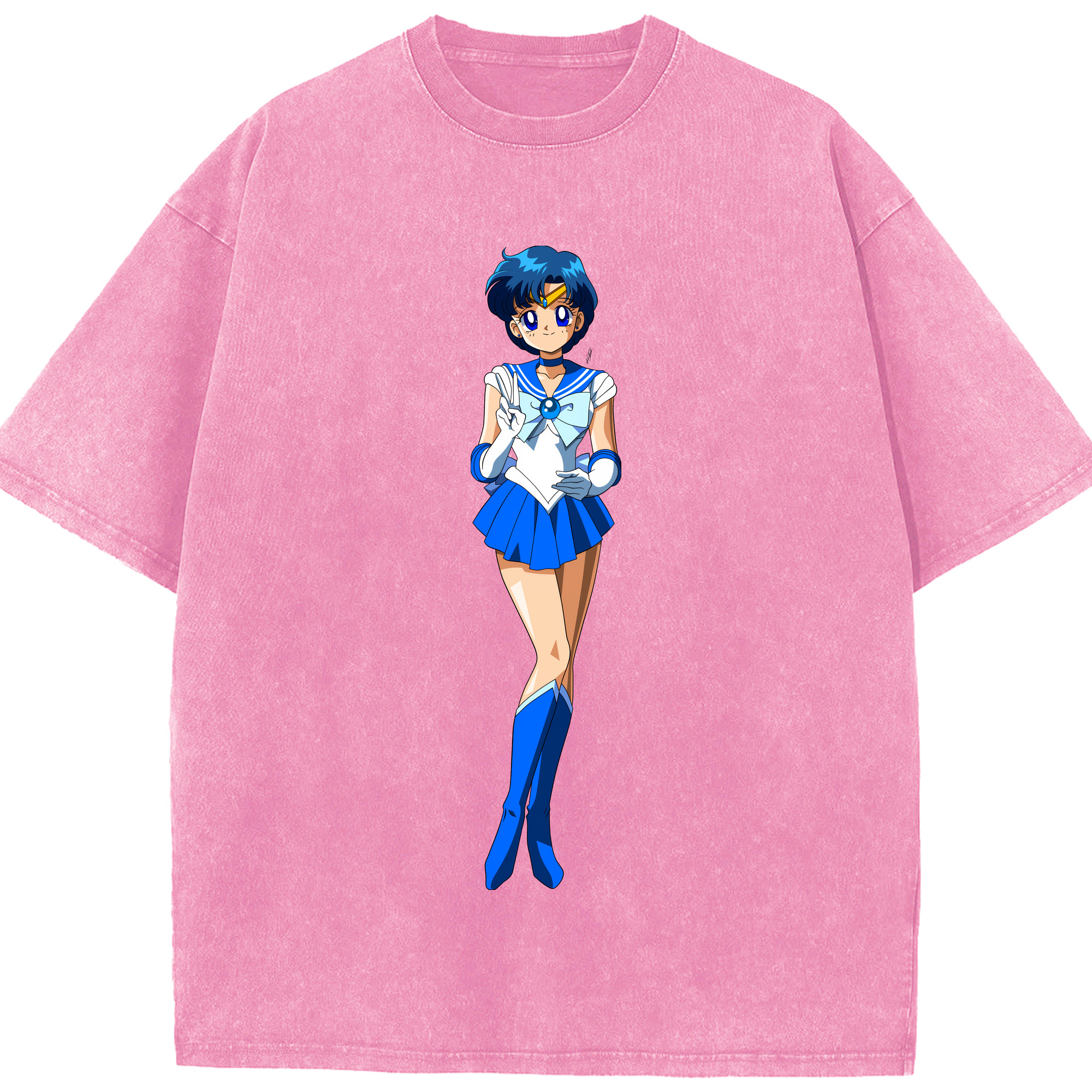 （画像用） 美少女戦士セーラームーン 水野 亜美 みずの あみ Sailor Moon Mizuno Ami 綿100% ヴィンテージ風 半袖Tシャツ（フロントプリント）